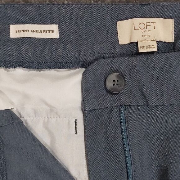 Loft Outlet Skinny Ankle Petite Pants Women Size 16P Blue Pleated High-Rise - Picture 2 of 7